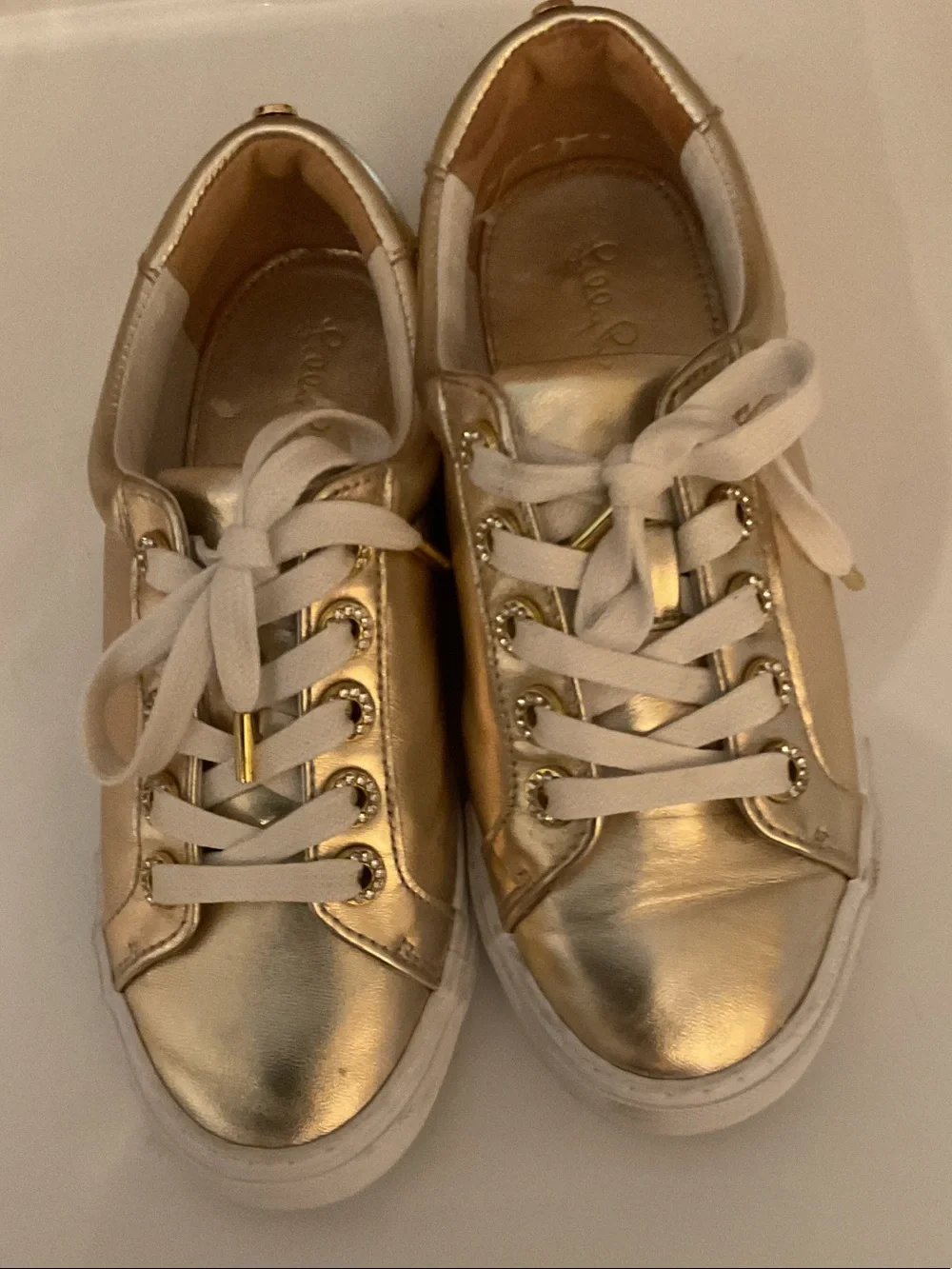 Lilly Pulitzer Metallic Gold Lace-Up Sneakers